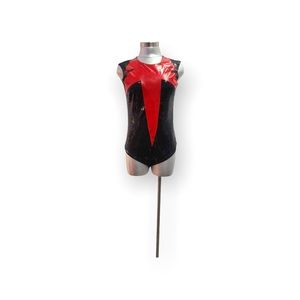 Maggie Barry one of a kind vinyl & sequins black & red bodysuit.
